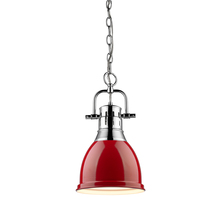  3602-S CH-RD - Duncan Small Pendant with Chain in Chrome with a Red Shade